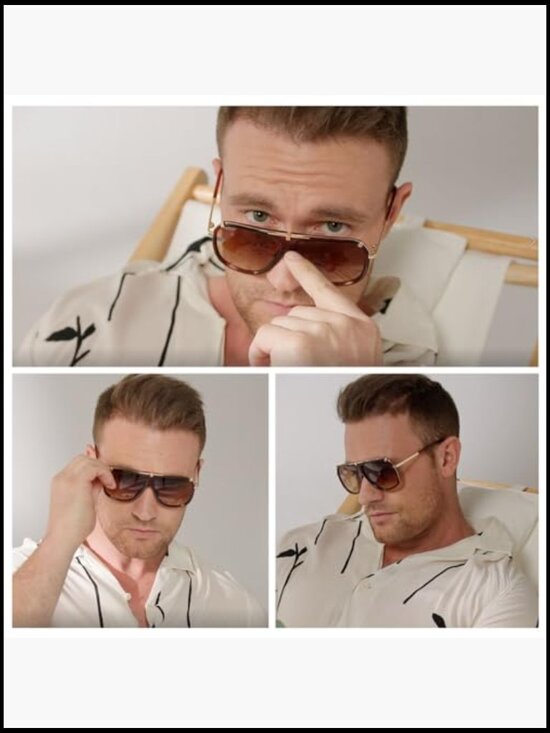 Retro Square Sunglasses with Gold Tone Metal and Polycarbonate Frame main image 5